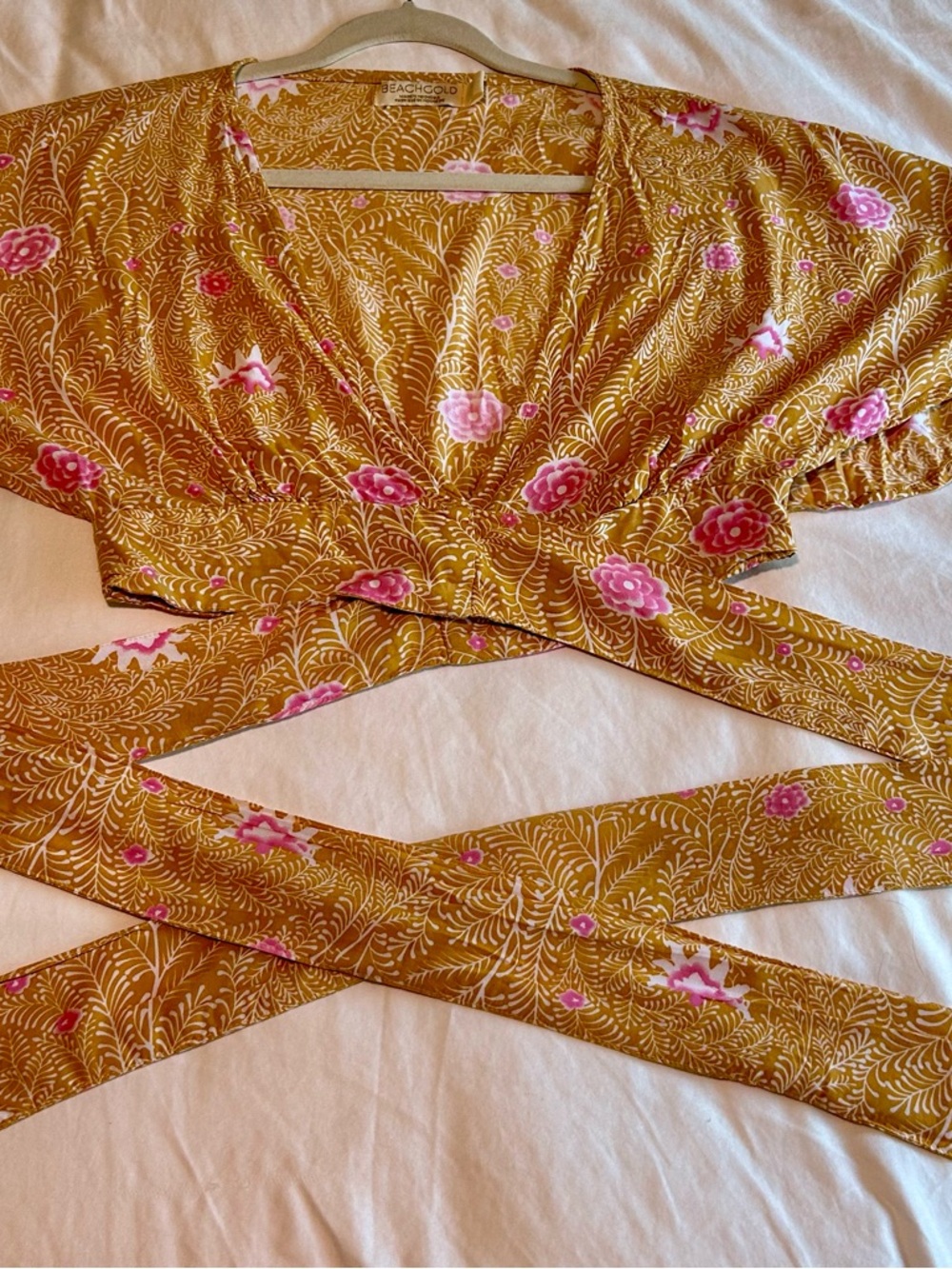 Tan Floral Wrap Crop Top